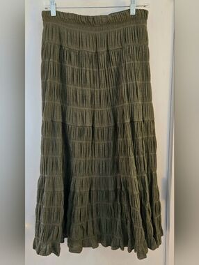 Max Studio Olive Green Tiered A-Line Skirt